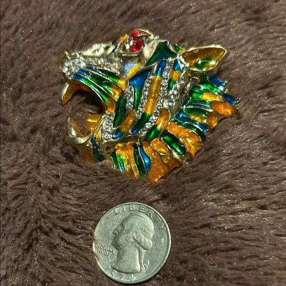 Multicolor Crystal & Enamel Tiger Head Brooch & Pendant - Picture 2 of 5